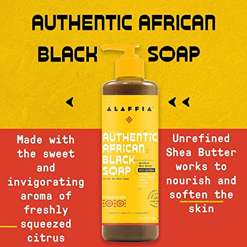 Alaffia Authentic African Black Soap - Detoxifying Body Wash, Facial Cleanser & Shampoo - 16 Fl Oz