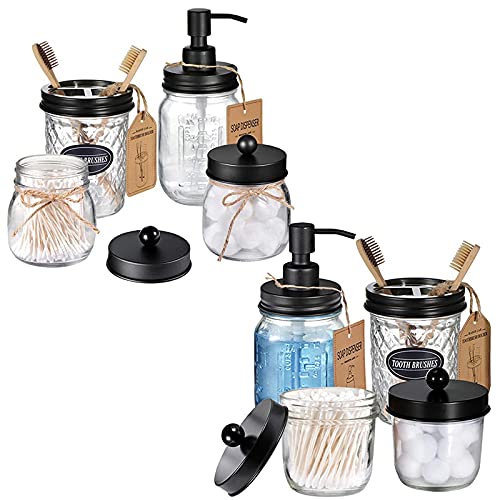 Mason Jar Bathroom Accessories Set - Rustic Decor, Durable Glass & Stainless Steel - 8pcs