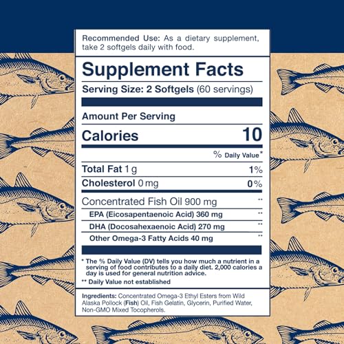 Wiley's Finest Omega-3 Fish Oil - Heart & Skin Support, Easy-Swallow Mini Softgels - 120 Count