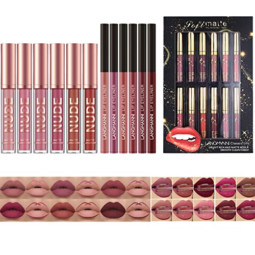 LANGMANNI Lip Care Set - Long-Lasting, Moisturizing Matte Lipsticks & Liners, Gift Box - 24pcs