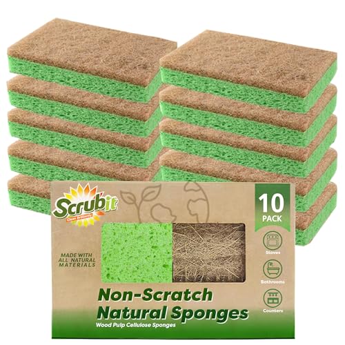 Scrubit Natural Cleaning Sponge - Tough Scrubbing Power, Non-Scratch & Biodegradable - 10-Pack