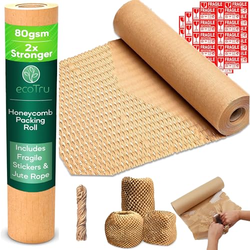 ecoTr Honeycomb Packing Paper - Natural Packaging for Fragile Items, 100% FSC-Certified - 15" x 100'