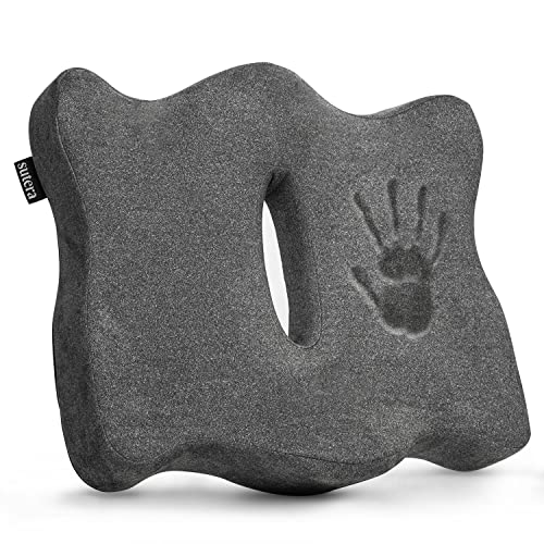 SUTERA Proper Posture Seat Cushion - Back Pain Relief, Bamboo Charcoal Foam, Non-Slip - 17.7x16x4.3