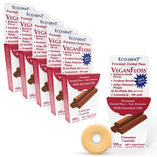 Eco-Dent VeganFloss Dental Floss - Plant-Based Wax, Recyclable Packaging, Cinnamon - 100 Yds