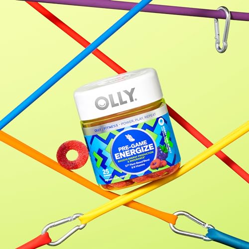 OLLY Pre-Game Energize Gummy Rings - Boost Stamina, Plant-Based S7 Blend, B Vitamins - 25 Count