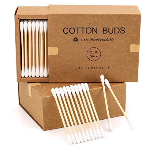 Bamboo Cotton Swabs - Double-Tipped Organic Cotton, Durable Wooden Sticks - 400 Count