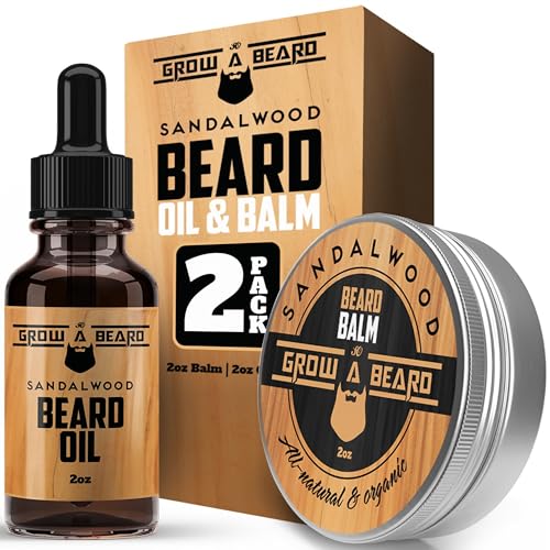 Grow Alpha Beard Oil & Balm Set - Nourishing Sandalwood & Citrus, Promotes Healthy Growth - 2x2oz