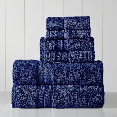 Modern Threads Towel Set - Ultra Soft, Super Absorbent Combed Cotton, Navy - 6-Piece 600 GSM