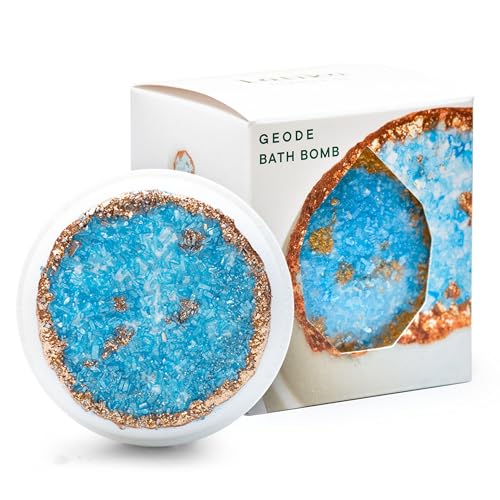 Latika Essential Oil Bath Bomb - Citrus Relaxation & Skin Nourishment, Turquoise Geode - 6oz