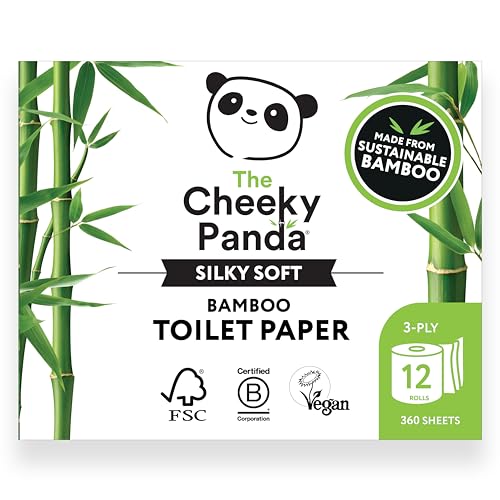 The Cheeky Panda Bamboo Toilet Paper - Strong, Non-Toxic, Biodegradable, 12 Family Rolls