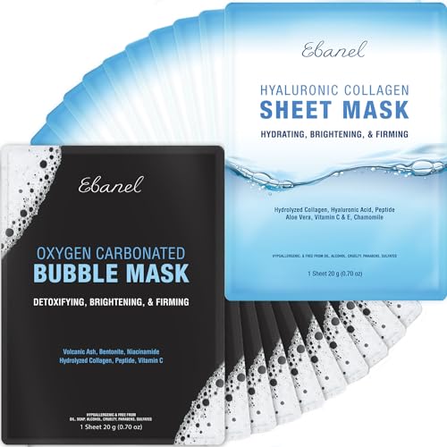 Ebanel Collagen & Bubble Clay Face Mask Bundle - Hydrating, Firming, Cruelty-Free - 25 Masks