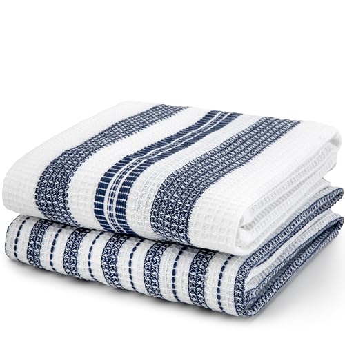 Waffle Kitchen Towels Set - Highly Absorbent, Oeko-Tex Certified Cotton - 2 Pack, 15x25 in