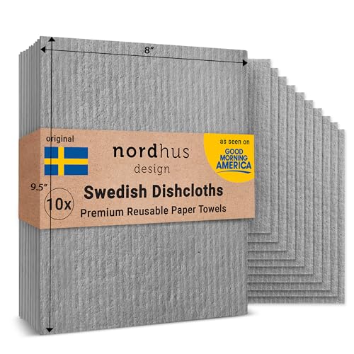 Nordhus Design Large Swedish Dishcloths - Absorbent, Dual-Texture, Washable - 10 Pack, 9.5x8 inch