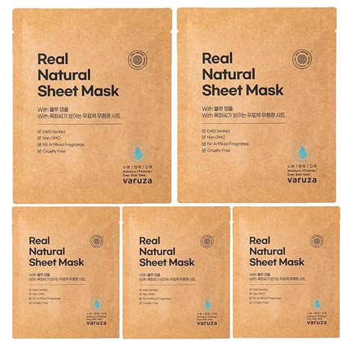 K-Beauty Real Natural Sheet Mask - Firming, EWG Verified, Non-GMO, 100% Natural Cotton - 5 Count