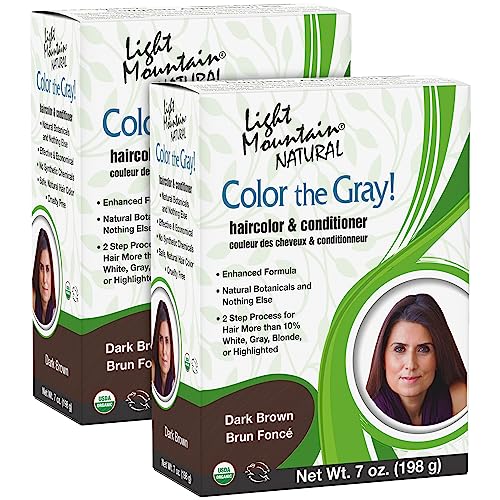 Light Mountain Henna Hair Dye - Covers Gray Naturally, Vegan & PPD-Free - Dark Brown, 7oz (2-Pack)