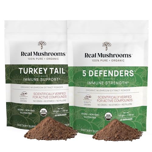 Real Mushrooms Turkey Tail & 5 Defenders Bundle - Immune Support, Vegan, Non-GMO - 90g