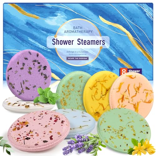 OYEKEEP Shower Steamer Gift Set - 8 Natural Aromas for Relaxation & Stress Relief - Blue