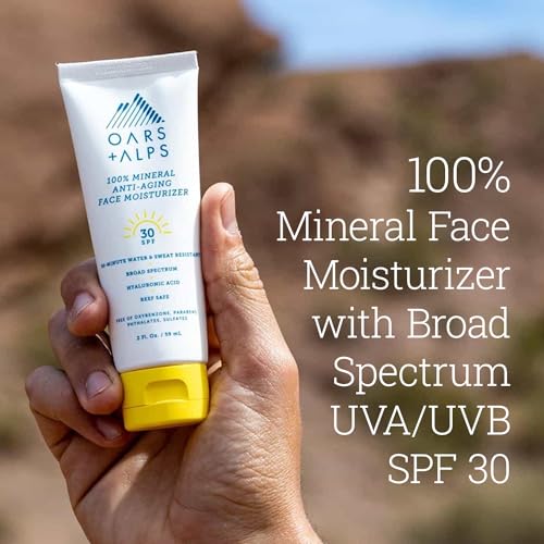 Oars + Alps Mineral SPF 30 Sunscreen - Anti-Aging Moisturizer with Hyaluronic Acid, 2 Fl Oz