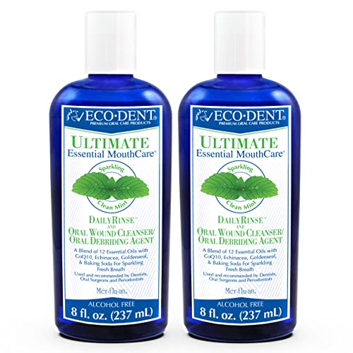 Eco-Dent Mouthwash - Alcohol-Free Mint Rinse with CoQ10 & Herbs for Oral Care - 8oz, Pack of 2