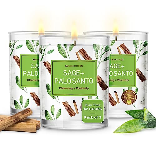 Magnificent 101 Sage + Palo Santo Candle Set - Aromatherapy, 42-Hour Burn, Soy Wax - 3.5oz Each