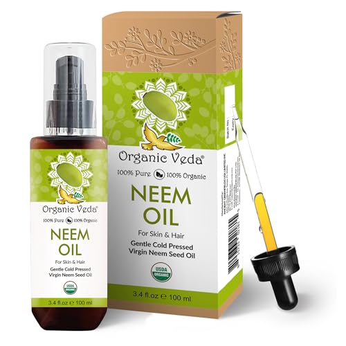 Organic Veda Neem Oil - Natural Moisturizer for Skin & Hair, Rich in Vitamin E - 3.4 fl oz