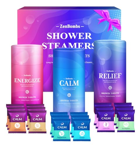 ZenBombs Shower Steamer Gift Set - 6 Organic Fragrances for Relaxation, 18 Individually Wrapped