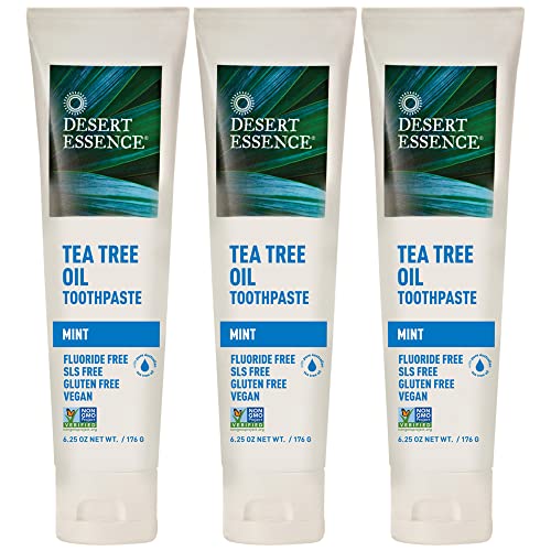 Desert Essence Tea Tree Oil Toothpaste - Deep Cleans, Fights Plaque, Mint Flavor - 6.25 Oz, 3 Pack