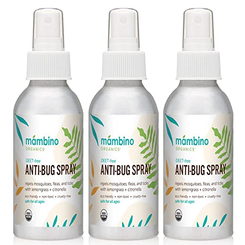 Mambino Organics Bug Spray - DEET-Free, Organic Essential Oils, Travel Size - 3-Pack, 2.7 Oz