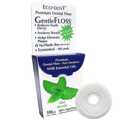 Eco-Dent GentleFloss Dental Floss - Vegan Wax, Mint Flavor, Recyclable Packaging - 100 Yds