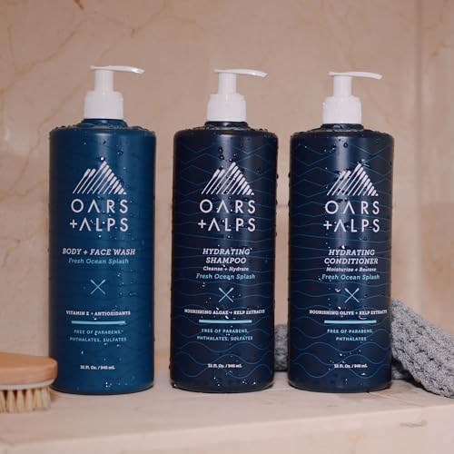 Oars + Alps Men's Shampoo - Hydrating Kelp & Algae Infusion, Alcohol-Free - 32 Fl Oz
