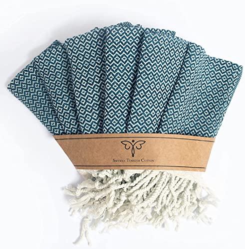 Smyrna Turkish Cotton Wash Cloths - Soft, Quick-Dry, Recycled Cotton, Pack of 6, Navy 12"x12"