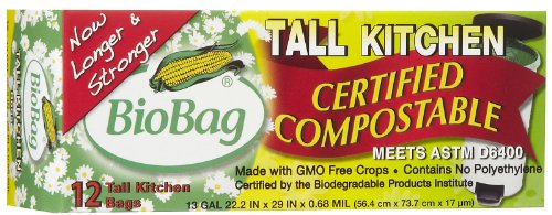 BioBag Tall Kitchen Waste Bag - Biodegradable, Durable, Easy Disposal - 13 Bags, 13x12in