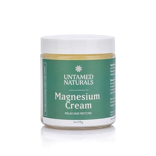 Untamed Naturals Magnesium Cream - Relieves Stress & Aches, Mint Scent, 4oz for Relaxation