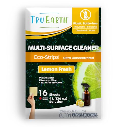 Tru Earth Multi-Purpose Cleaner Strips - Non-Toxic, Fresh Lemon Scent, 16 Strips, 250ml Each