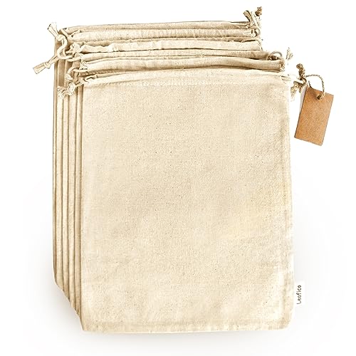 LEAFICO Cotton Produce Bags - Reusable, Machine-Washable, Natural Fabric - 6 X-Large Bags