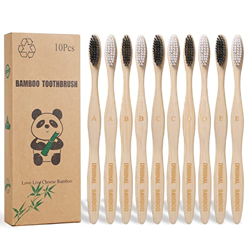 Original Bamboo Toothbrushes - Soft BPA-Free Bristles, Ergonomic Handle, 10-Pack