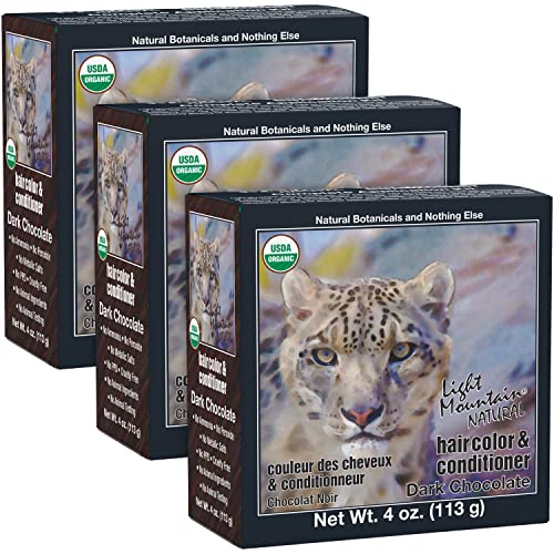 Light Mountain Henna Hair Color - Nourishing Dark Chocolate, Organic & Vegan - 4oz (Pack of 3)