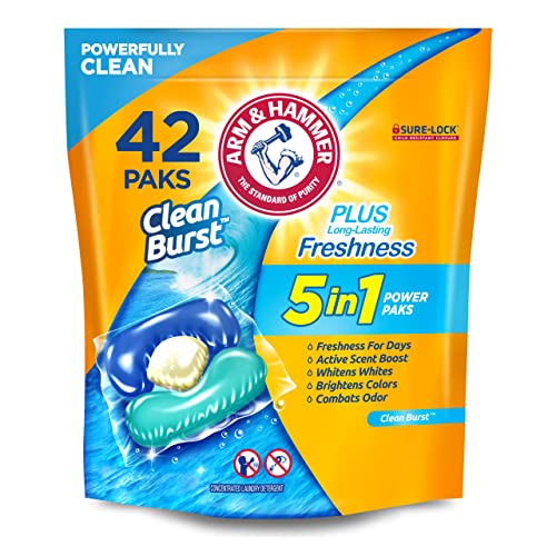 Arm & Hammer Laundry Detergent Power Paks - 5-in-1 Cleaning, Long-Lasting Freshness - 42 Count