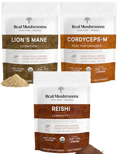 Real Mushrooms Peak Performance Bundle - Vitality & Immunity Boost, Organic Powders - 3-Pack