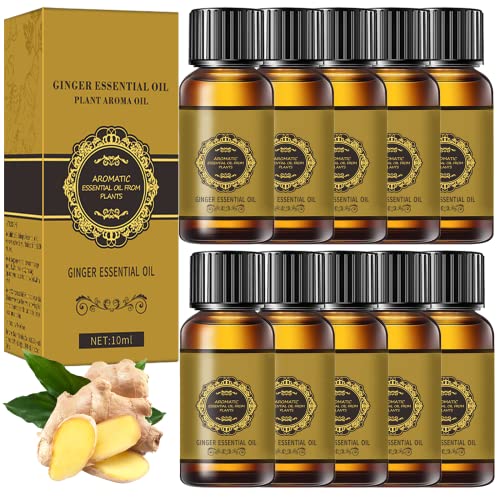 Ginger Essence Massage Oil - Natural Relief for Lymphatic Drainage, Nourishing & Hydrating - 10 Pack