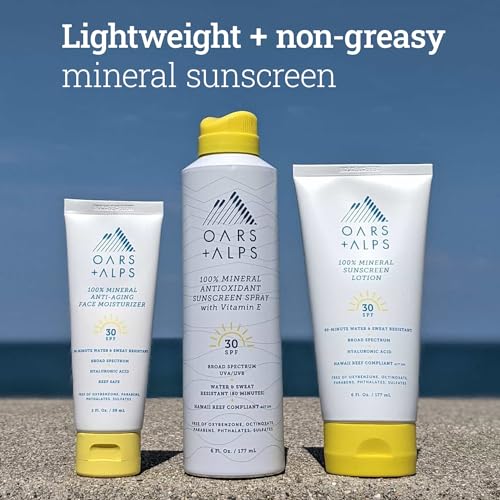 Oars + Alps Mineral SPF 30 Sunscreen Spray - Hydrating, Antioxidant-Rich, Water Resistant - 6 Oz