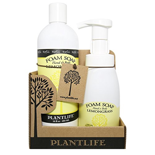 Plantlife Lemongrass Foam Soap Set - Refreshing Aroma, Natural Ingredients - 8.5oz & 16oz