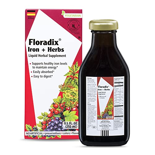 Floradix Iron & Herbs Liquid Supplement - Energy Support with Vitamins - 8.5 oz