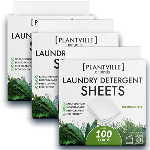 Plantville Laundry Detergent Sheets - Powerful Stain Removal, Biodegradable, Fresh Scent - 60 Sheets