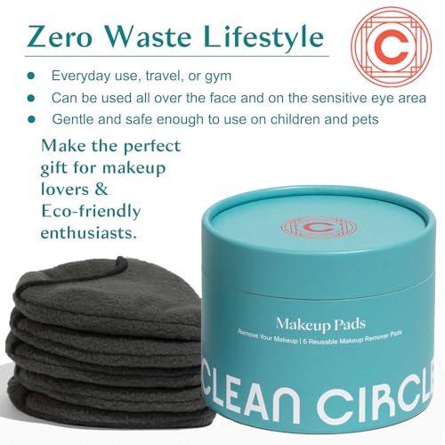 Clean Circle Makeup Remover Pads - Gentle Skin Cleansing, OEKO-Tex Certified - 5 Reusable Pads