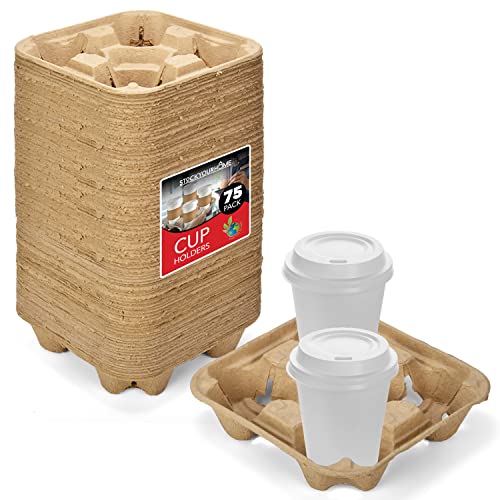 Stock Your Home 4 Cup Coffee Tray - Durable, Biodegradable Drink Carrier for Delivery - 75 Count