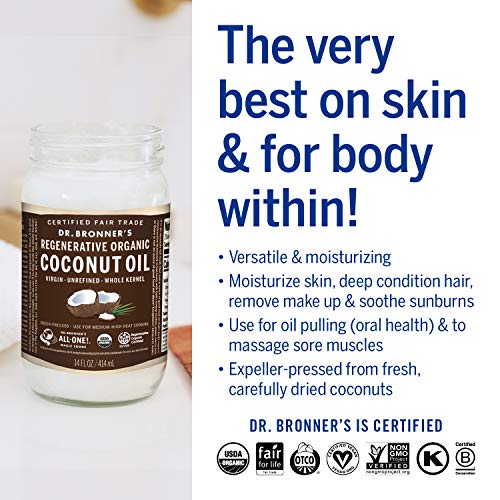 Dr. Bronner's Virgin Coconut Oil - Versatile Moisturizer & Cooking Oil, Fair Trade, 30oz