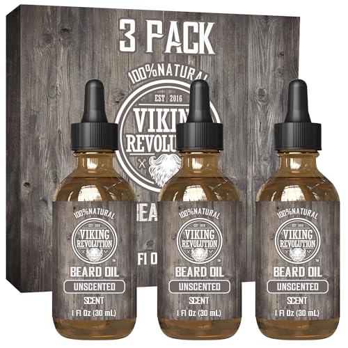 Viking Revolution Beard Oil - Softens & Moisturizes, Natural Argan & Jojoba Oils - 3 Pack, 3 Fl Oz