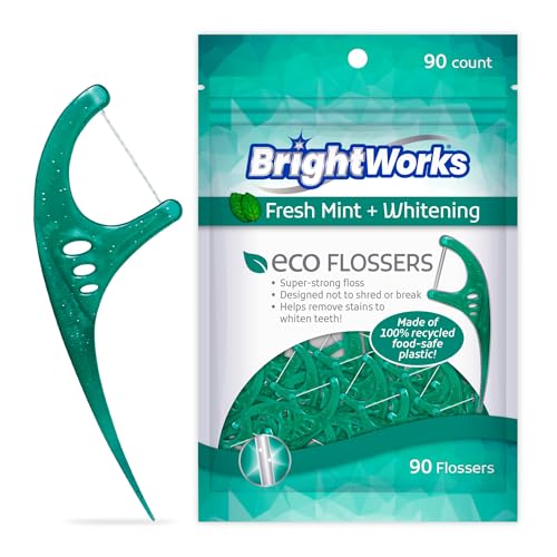 Brightworks Floss Picks - Super Strong Mint, Micro-Crystal Stain Removal - 270 Count, USA Made