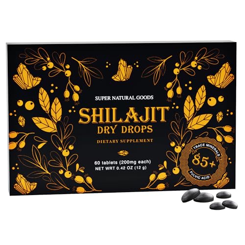 Pure Shilajit Resin Dry Drops - Boosts Energy Metabolism & Immunity, 85+ Trace Minerals - 60 Tablets